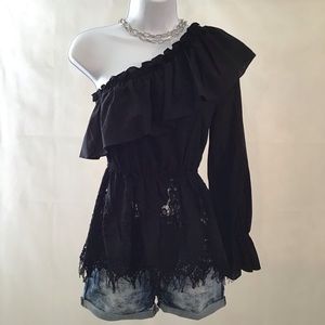 BCBG MAXAZRIA One Shoulder Embroidered Top